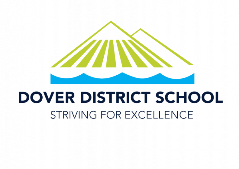 Dover District School logo. Includes the text 'Striving for excellence'.