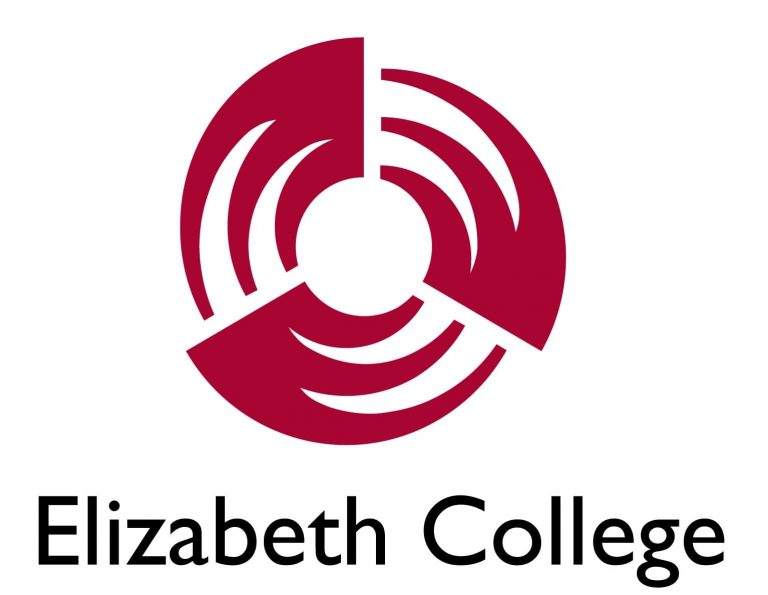 Elizabeth College logo. Includes a graphic of a red circle shape.
